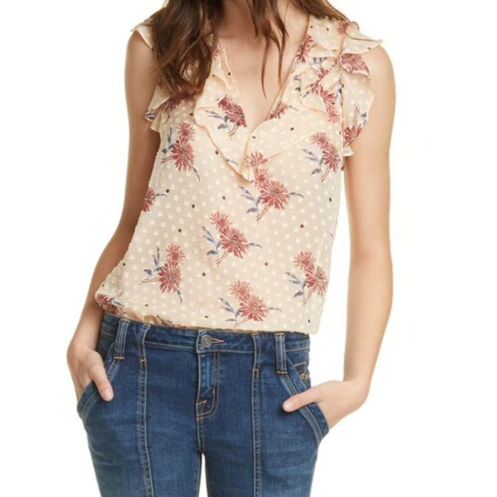 Joie "Eddison" Floral Ruffle Boho/Peasant Inspired Blouse